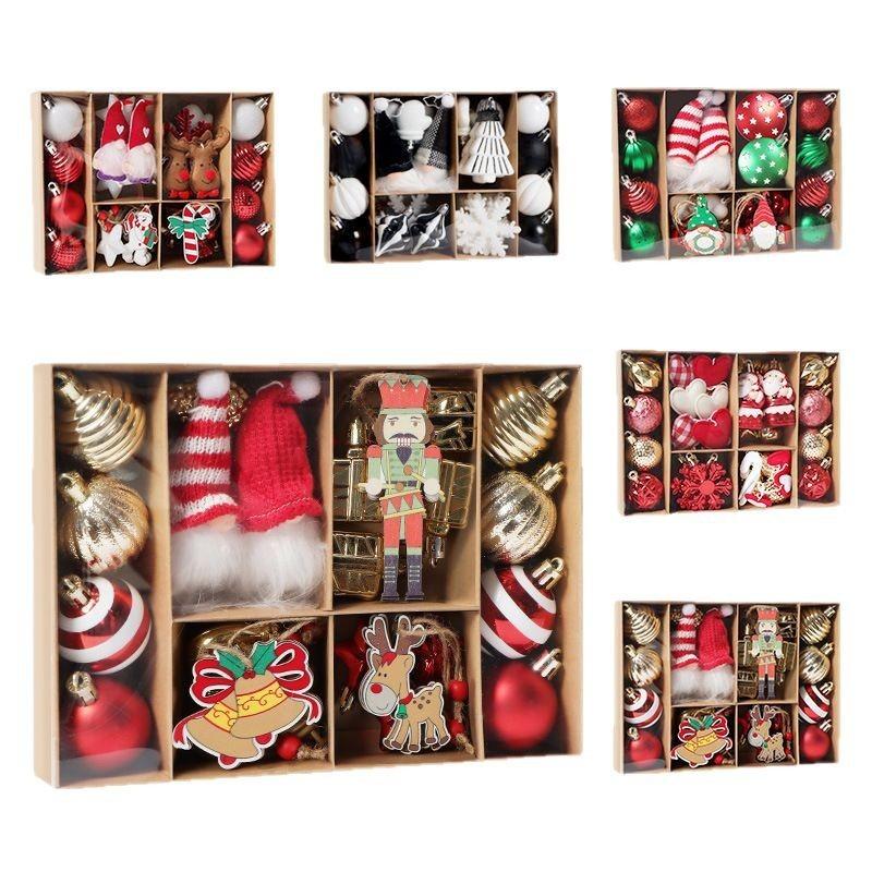 32pcs/set Christmas Tree Ornaments Set Electroplated Painted Hanging Decor for Xmas Birthday Wood Fabric PS Holiday Decoration