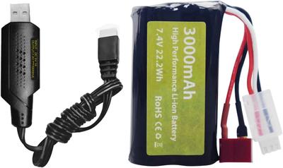 Аккумулятор Li-ion 7,4 В 3000 мАч 15C 2S с разъемом T и USB-кабелем для зарядки – для высокоскоростной радиоуправляемой машины WLtoys 12423 MJX 14301 14302 14303 H16PL 1/10 1/12 1/16