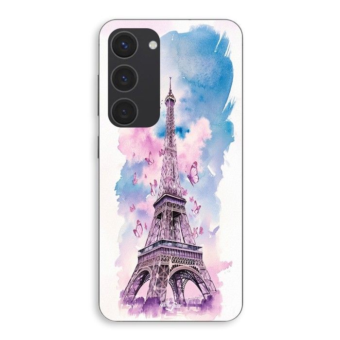 Coque de téléphone - MANIACASE - Samsung Galaxy S23 Plus - Silicone - Souple - Tour Eiffel Papillon coloré