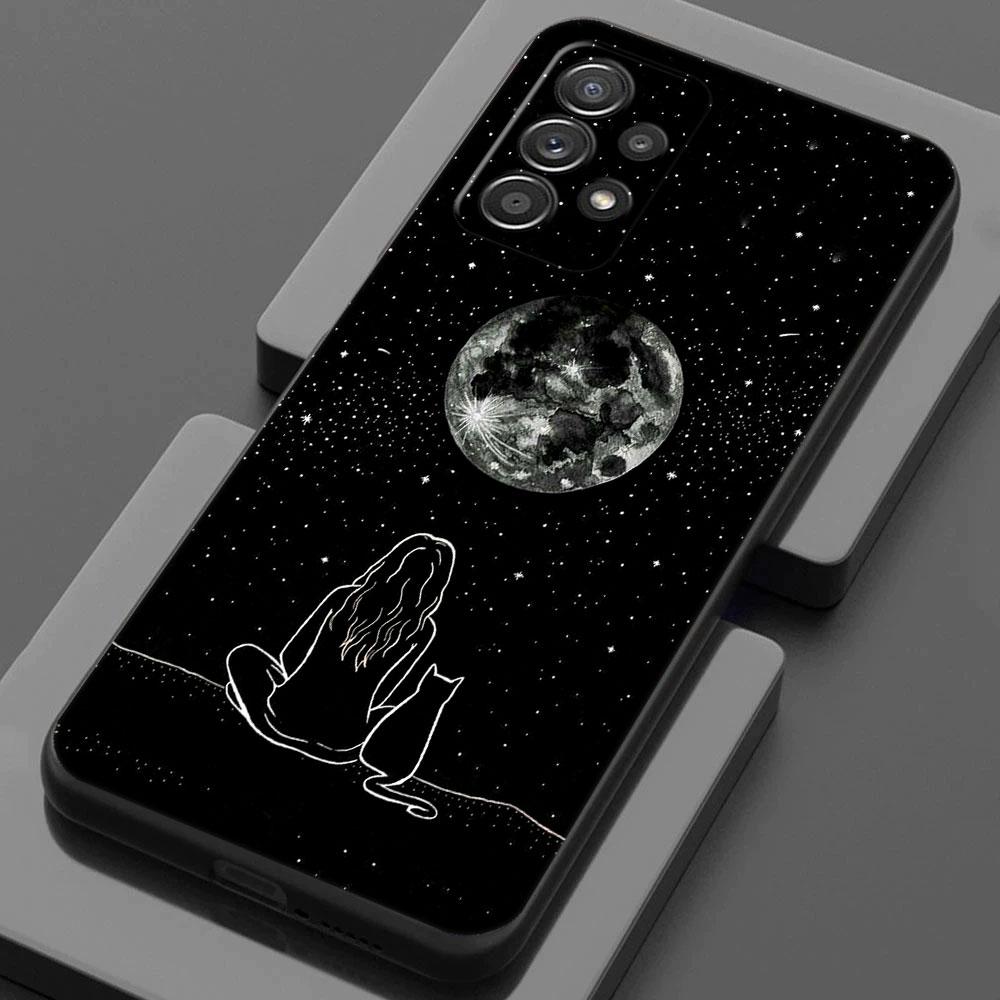Cat Line For Samsung Galaxy A55 Case A54 A52S A53 5G A51 A34 A35 A33 A32 A50 A72 A71 A30 A7 A9 2018 Cases Soft Cover Black Cats