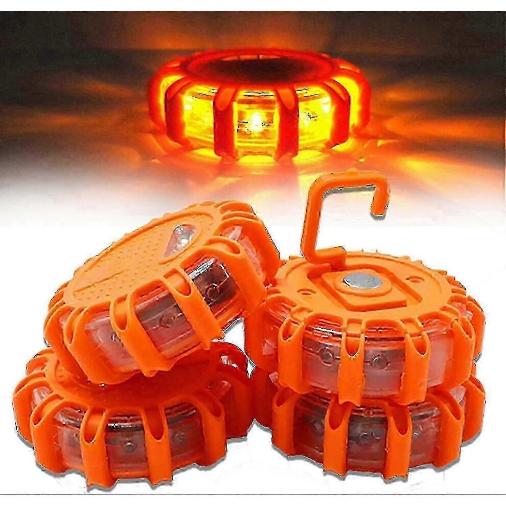 4-Pack Roadside Emergency LED Flashing Warning Flare Light Kit with Beacon Discs