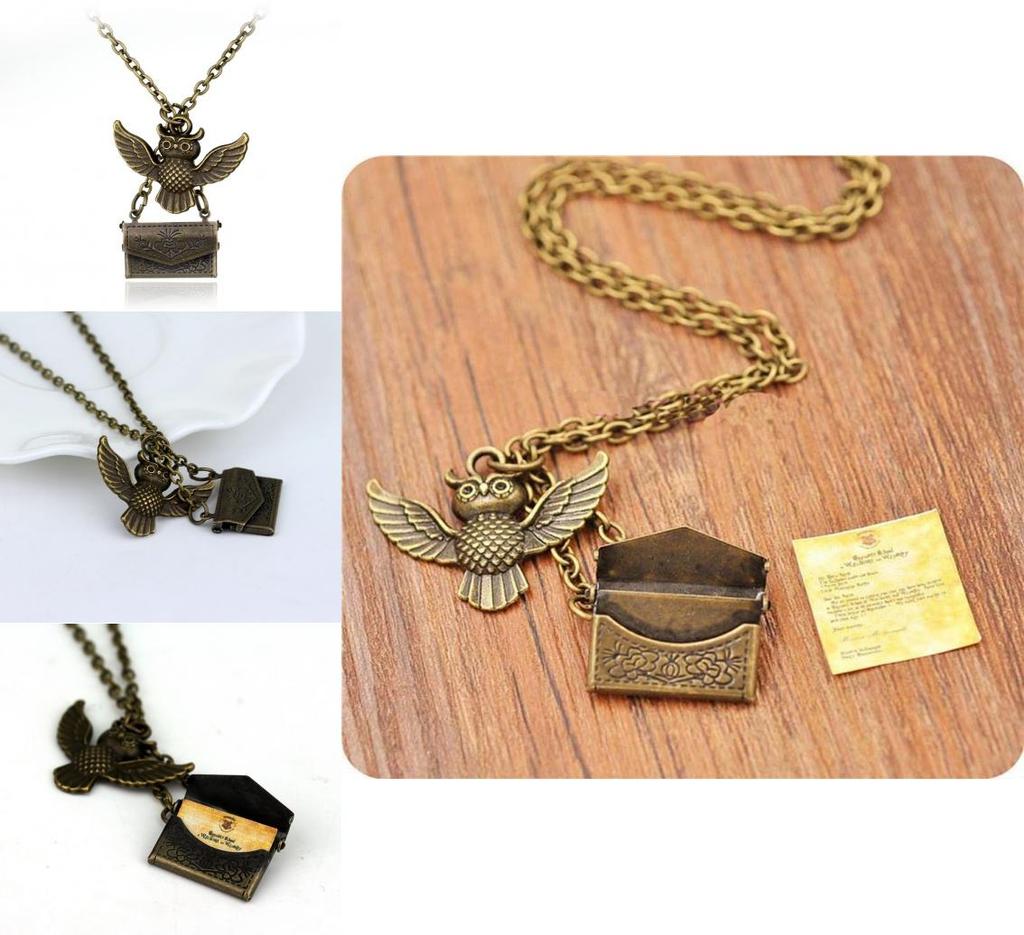 Harry Potter Vintage Copper Owl With Acceptance Letter Pendant Locket Necklace For Gothic Fashion Fans