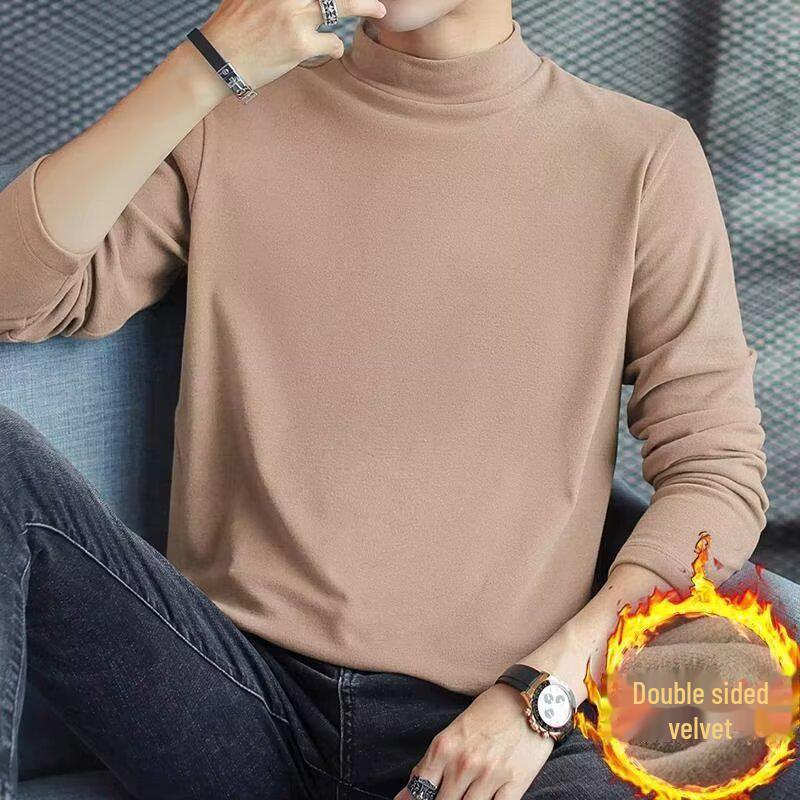 Мужская фланелевая футболка в корейском стиле с полуворотом и длинными рукавами