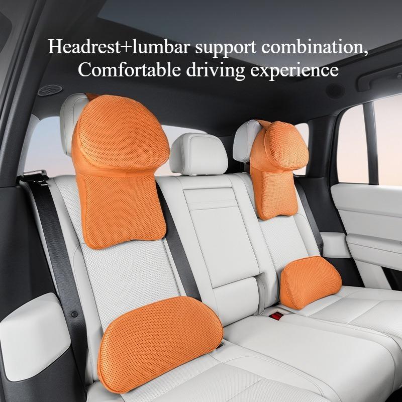 Double-Layer Car Headrest Suede Perforated Breathable High-End Seat Neck Protection Pillow Back Cushion Comfortable Support