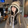 Rainbow Stripe Knitted Hat Women's Autumn and Winter Warm Ear Protector Strap Pullover Hat Student Versatile Wool Hat Tide