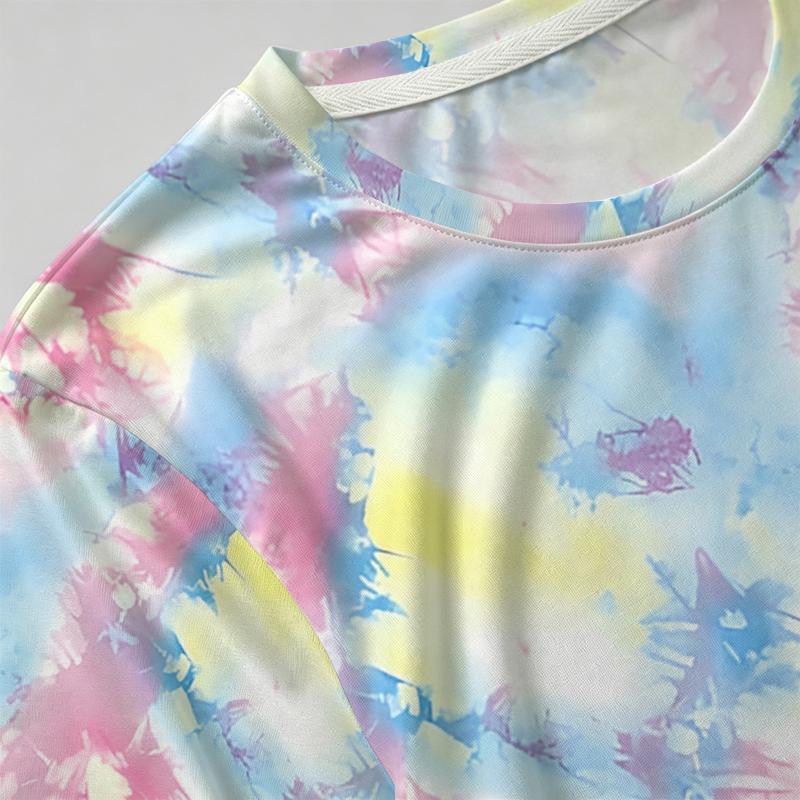 Women's Tie-Dye Basic Short Sleeve Top - Skin-friendly Casual Daily Wear, Versatile for Coffee Dates & Everyday Outings
