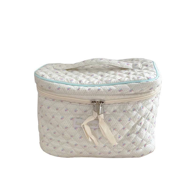 Simple Large Capacity Women's Cosmetic Bags Sweet Floral Soft Fabric Travel Storage Bag Fashion Portable Female Handbag Purse