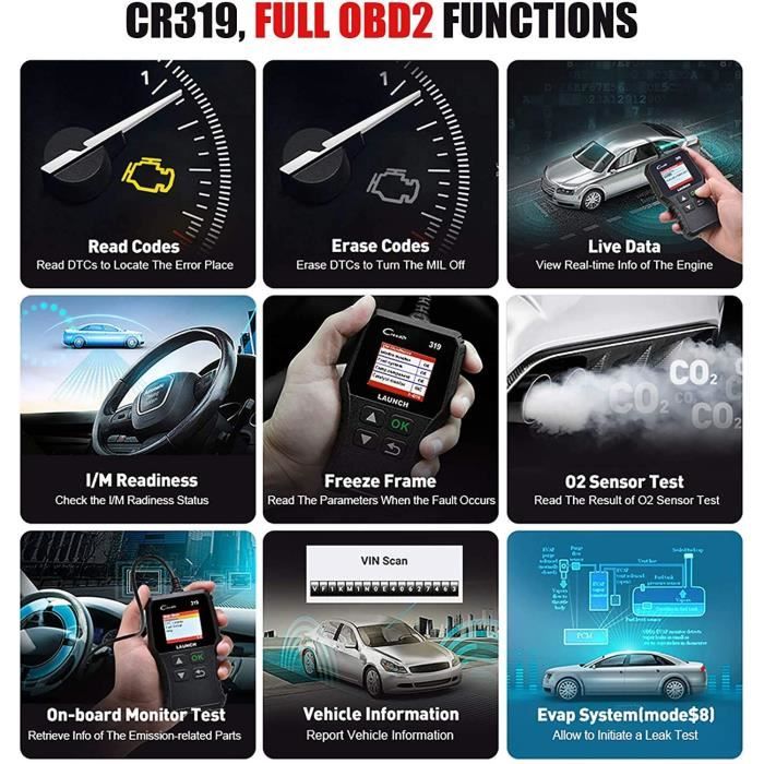 Запуск CR319 OBD2 Считыватель кодов ошибок двигателя с тестом EVAP и датчика кислорода Инструмент для диагностики автомобиля с поиском DTC [1131]