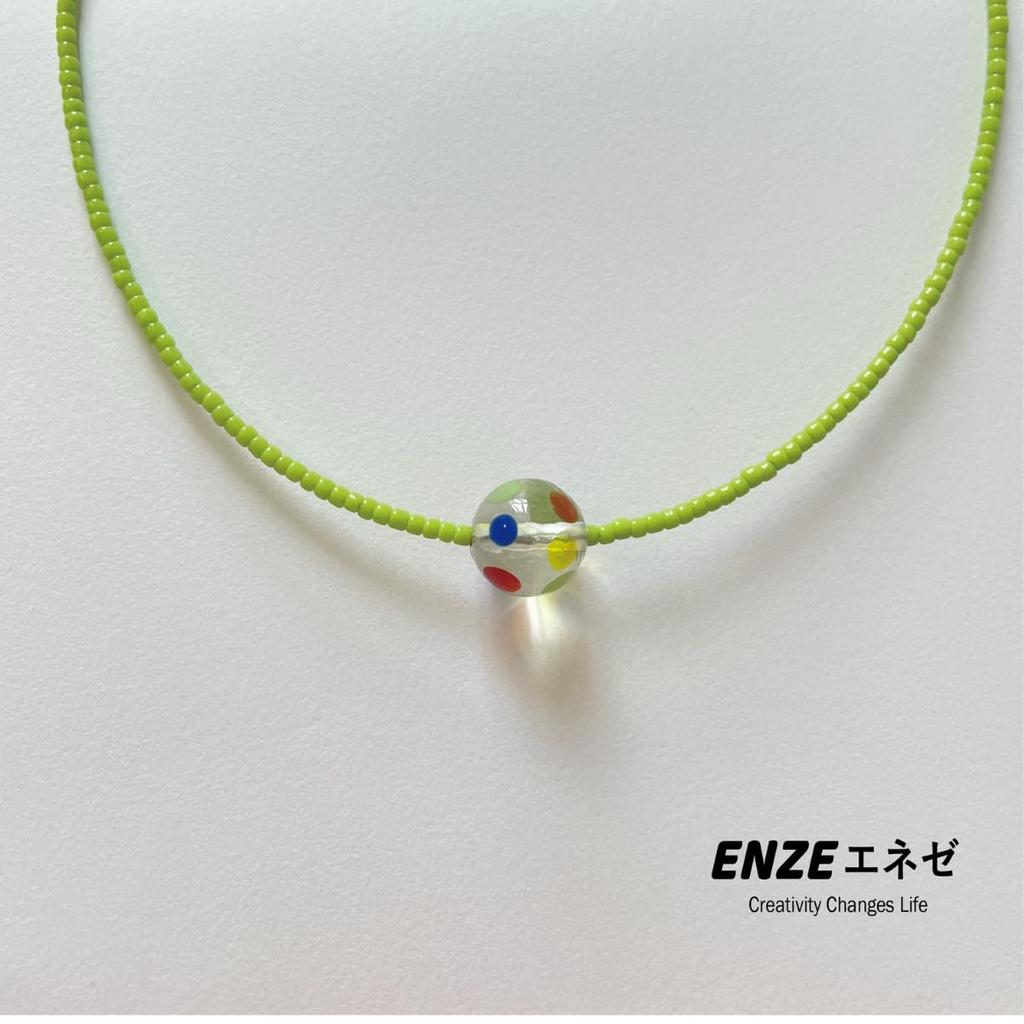 [ENZE] Колье Enze, Чешский бисер, Ручная работа, Ограниченная серия (Ожерелье 'Дофаминовая Девушка' - Общая Длина Прибл.. 45см (включая застежку))