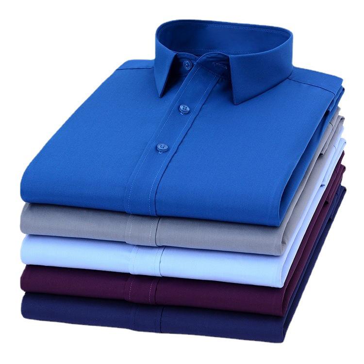 Youth Casual Slim Fit Men's Shirt: Solid Color, Light Business, Turn-Down Collar, Fashion Work Uniform
