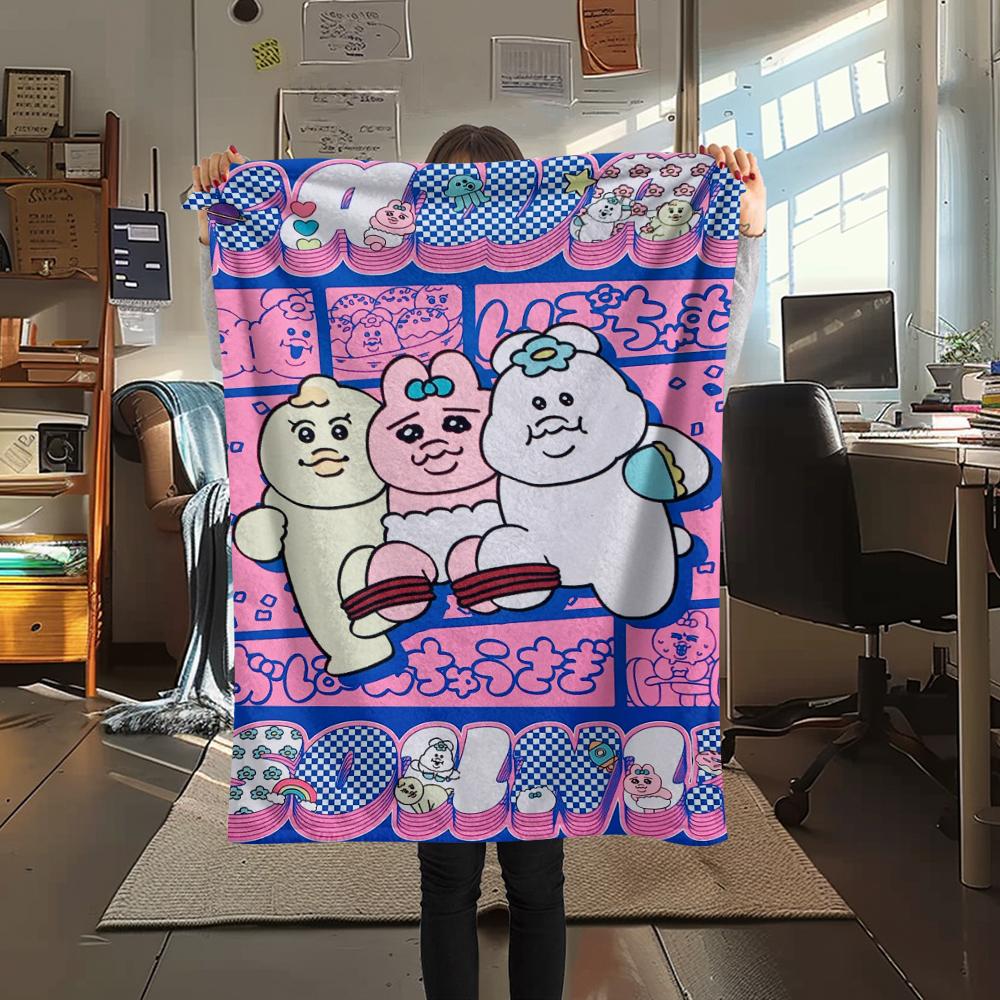 1PC Opanchu Usagi Print Flannel Blanket, High quality Comfortable for All Seasons, Home Decor, Warmth and Comfort, Perfect for Christmas Gifts104