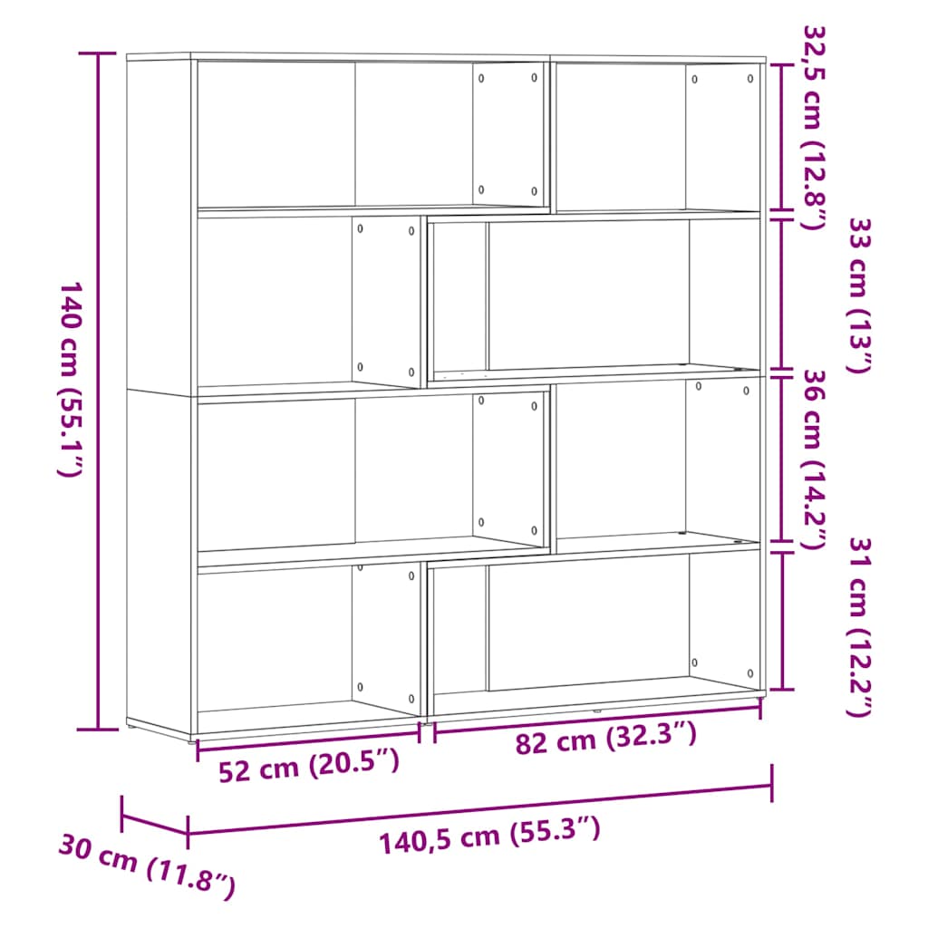 Corner Bookshelf 4 Tier Grey Sonoma 85 x 85 x 140 cm Particleboard