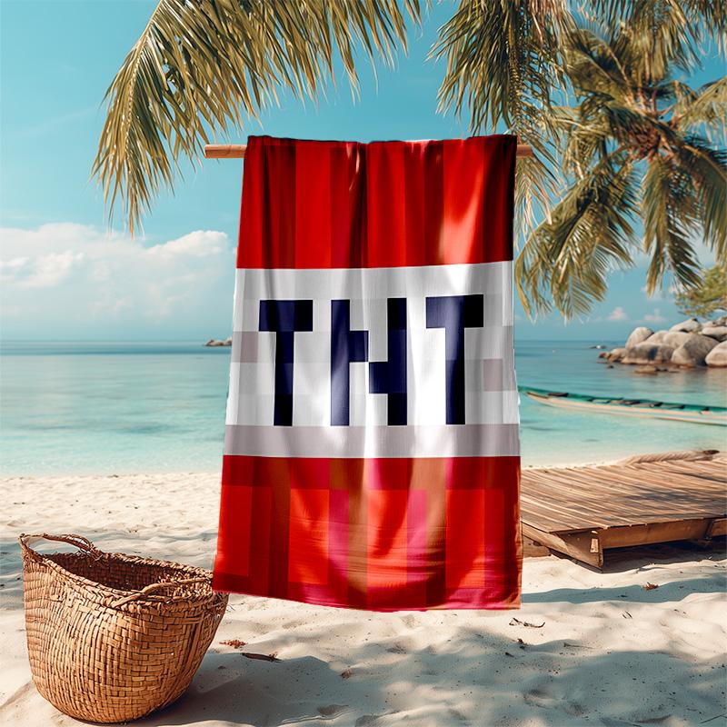 proof beach towel with Blocky pixel game pattern - soft,absorbent,quick-drying,machine washable - perfect for swimming,camping,bathing