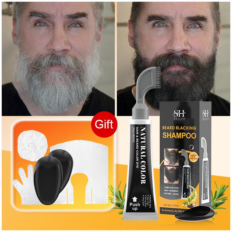 3 минуты, крем-краска для черной бороды с расческой Sevich, 80 мл, натуральный шампунь-краска для черной бороды с розмарином, мгновенный крем-краска для волос на растительной основе