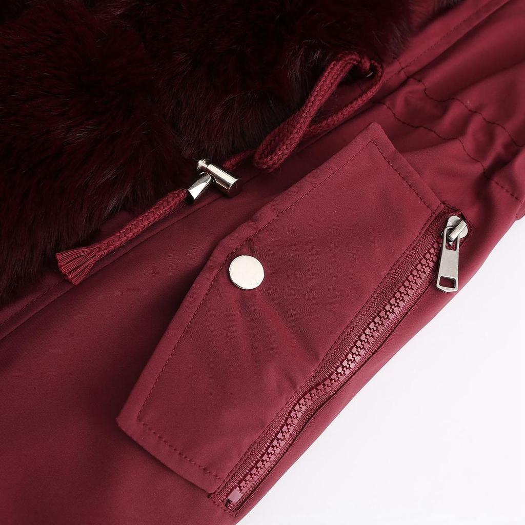 Зимние парки для женщин, пальто на молнии с капюшоном, длинный воротник из искусственного меха с манжетами, утепленное теплое пальто на флисовой подкладке, стильная уличная верхняя одежда