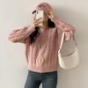 New Arrivals Open Run Pink KniT Round Neck Basic FiT Fisher Cable T shirT