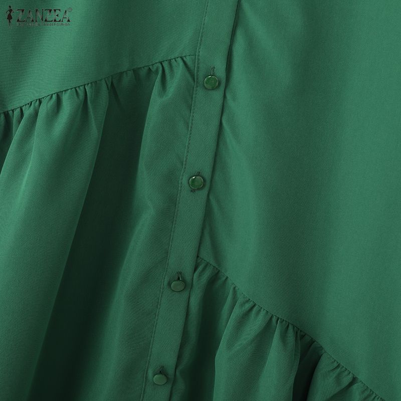 ZANZEA Женское повседневное платье с отложным воротником, цветочной вышивкой, летнее, с коротким рукавом