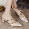 New Style of Half-slipper Thick-heeled Pointed-toe Sandals Riveted High Heels Single Shoes