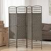 4 Panel Folding Privacy Screen, Room Divider with Pine Wood Frame for Living Room and Office, Dark Grey
