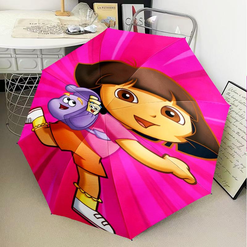 1PC Cartoon Do-ra Automatic Folding Umbrella 8-Rib Travel Umbrella with Auto Portable Case, Ideal Gift for Birthdays