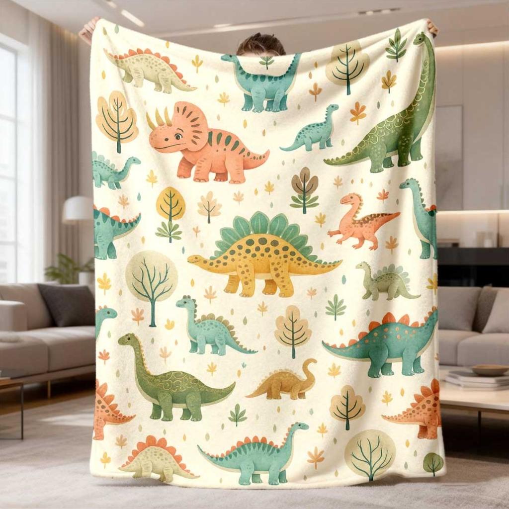 1pc Soft Pastel Dinosaur Pattern Plush Blanket | Cozy Lightweight Vintage Style, Easy to Clean, Suitable for Sofa, Bed, Office o