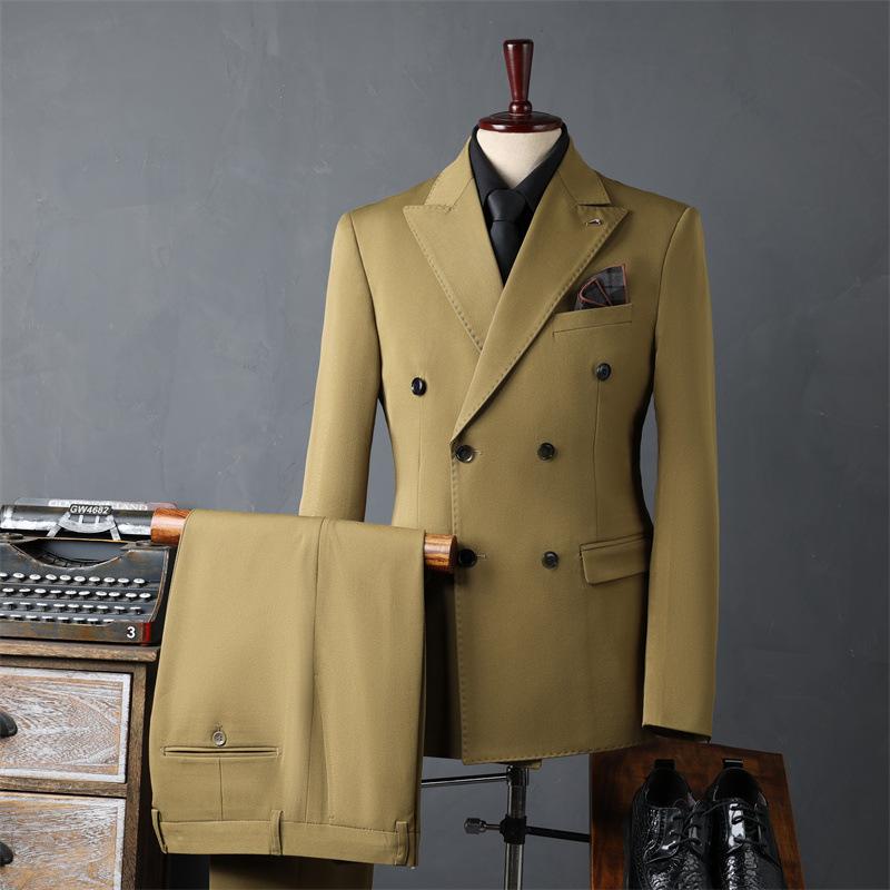 Черно-коричневые мужские костюмы двубортный пиджак с заостренными лацканами на заказ, деловой пиджак, облегающий крой, брюки из двух частей