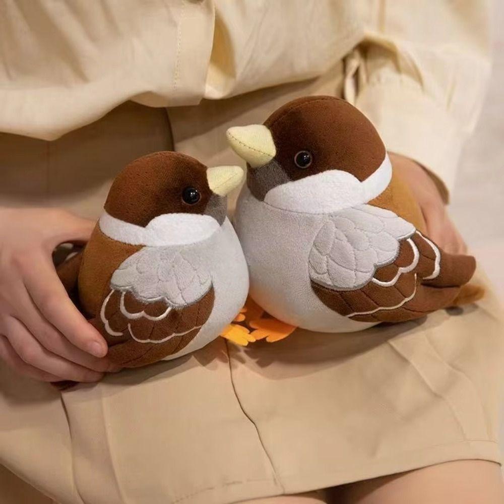 Realistic Soft Stuffed Bird Doll Chubby Round Simulation Sparrow Doll Office Companion