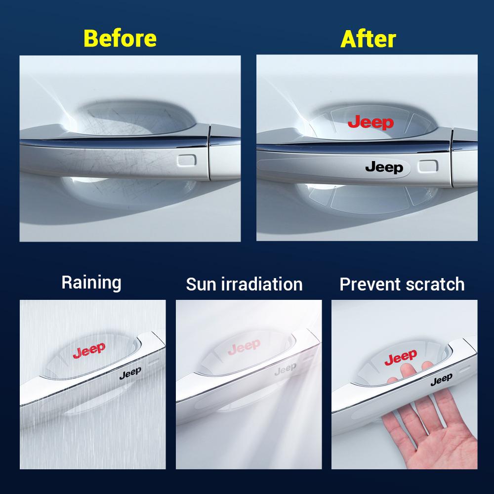 8pcs Car Door Handle Stickers Transparent Protector Film For Jeep Renegade Compass Wrangler JK Patriot Grand Cherokee Rubicon AKS1