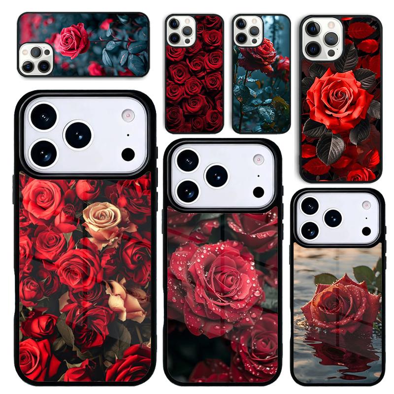 Capa Case for iPhone 17 Air 16 Pro Max 15 Plus 11 13 Mini 14 12 Back Phone Cover Red Roses