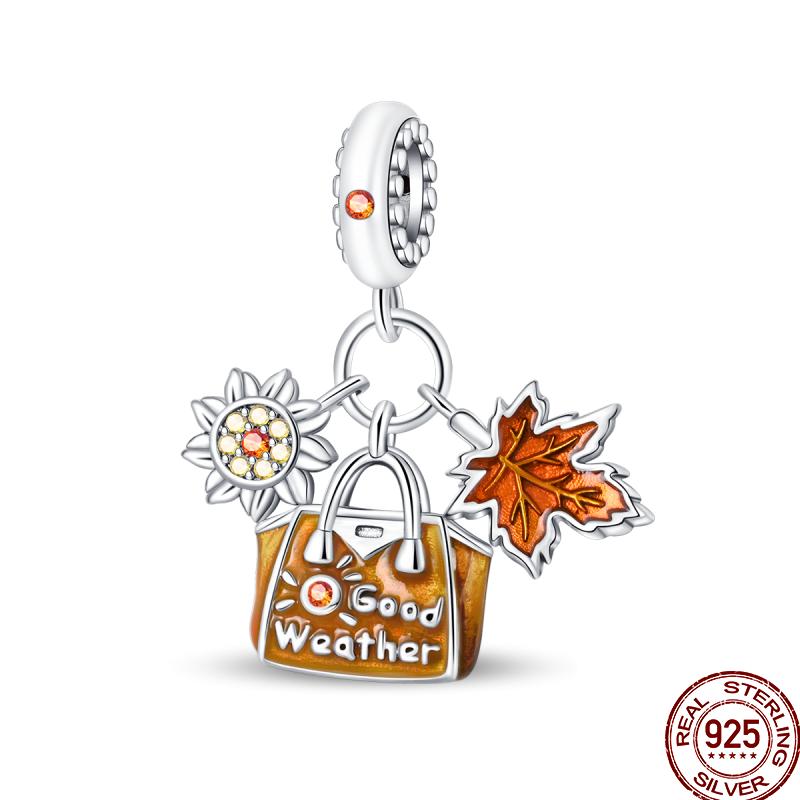 Copper Pumpkin Maple Leaf Squirrel Scarecrow Harvest Autumn Charm Beads Suitable For Pan Original Bracelet