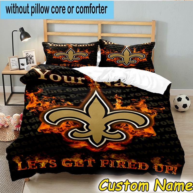 3pcs Custom Name Orleans Saints Bedding Set Includes 1 Duvet Cover & 2 Pillowcases for All Seasons Dormitory Home Decor Christmas gifts