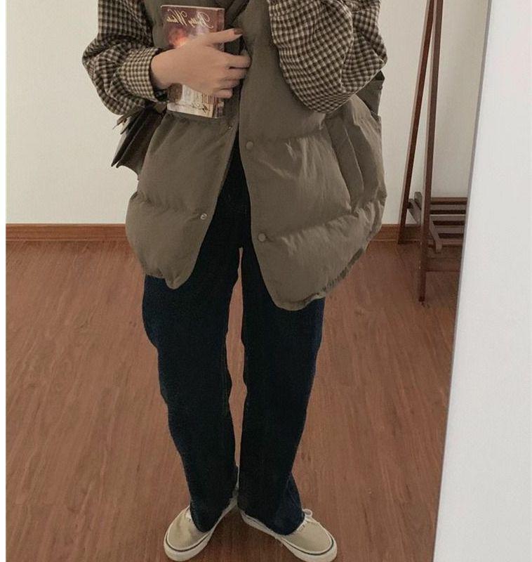 Женский короткий пуховый жилет - 2025 корейский стиль, свободный крой, куртка без рукавов для осени и зимы