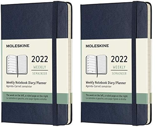 Moleskine 2022 Planner, 12-Month Weekly Diary, January Start, Hardcover, Pocket Size, Sapphire Blue, DHB2012WN2Y22 (x 2)