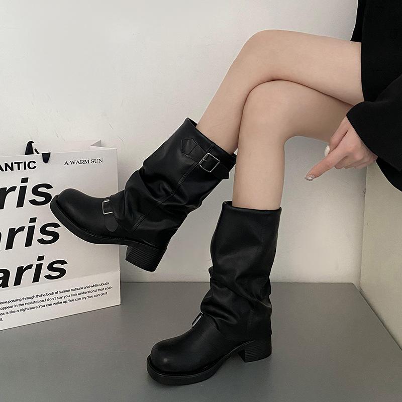 Женские туфли на среднем каблуке, ботинки «Челси» на толстой платформе, зимние дизайнерские новые мотоциклетные ботинки, туфли-лодочки в стиле панк до середины голени