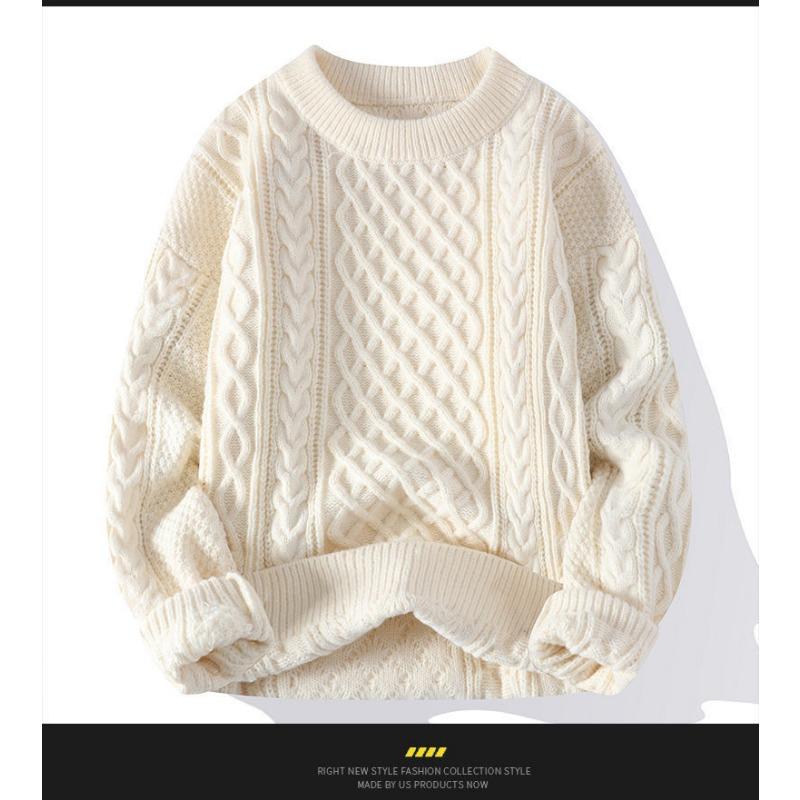 Men Red Thick Twisted Knit Sweater Casual Long Sleeve Warm Pullover Outerwear