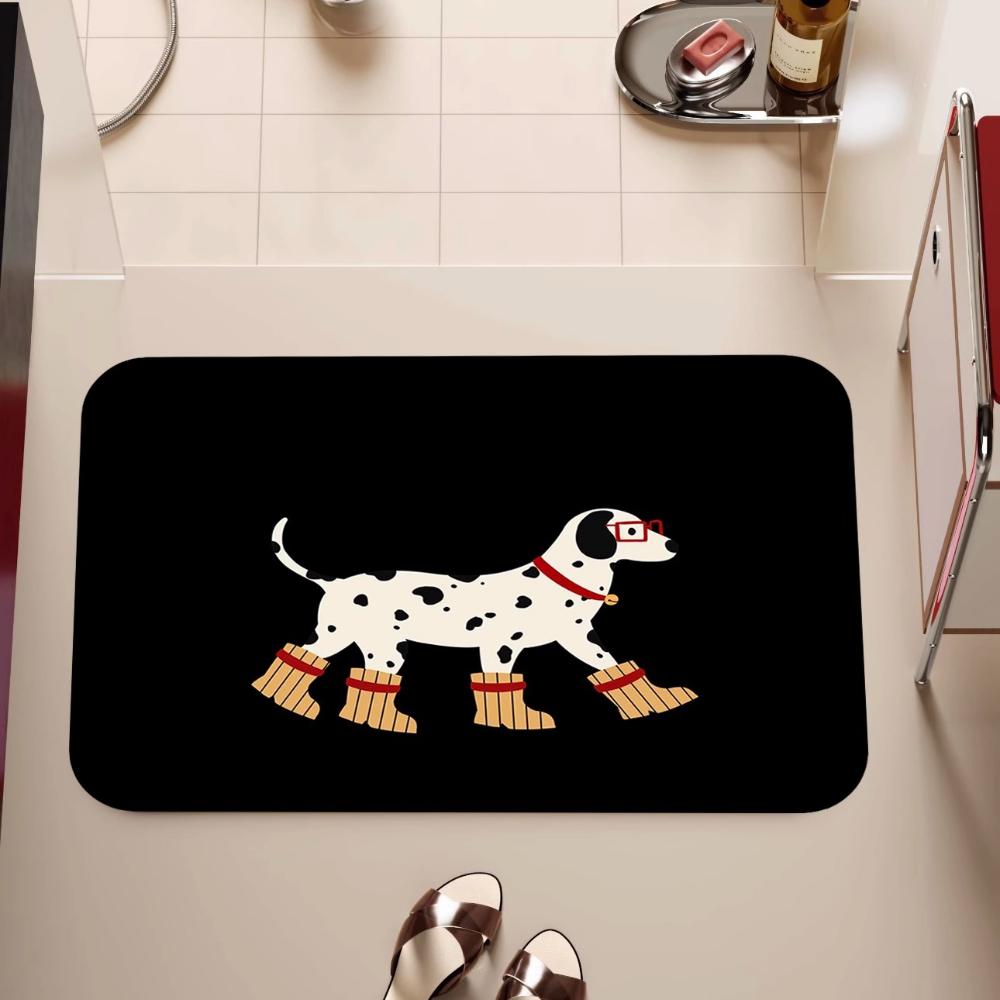 Red White Stripe Cherry Black Cat Bath Mat Quick Dry Bathroom Rug Cartoon Cutout Pet Print For Front Door Floor Mat