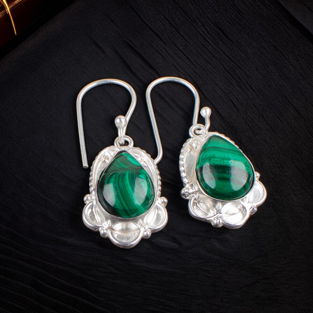 Malachite Gemstone 925 Sterling Silver Lovely Jewelry Earrings 1.50" For Gift EE-41-24