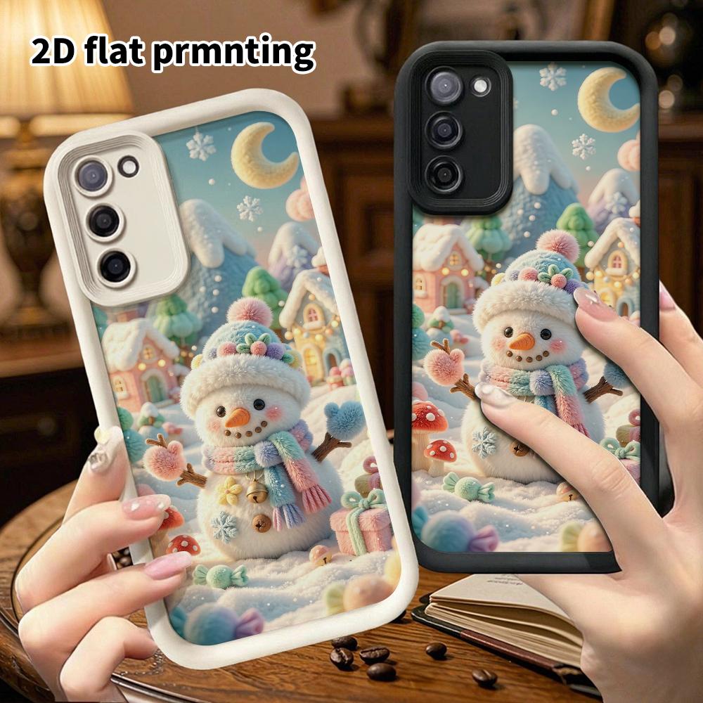 Phone Case: 2D flat design suitable for Samsung Galaxy A34 A35 M05 M06 S20 S22 S21 FE Plus 5G protective case, Snowman Town, Christmas and Halloween, 