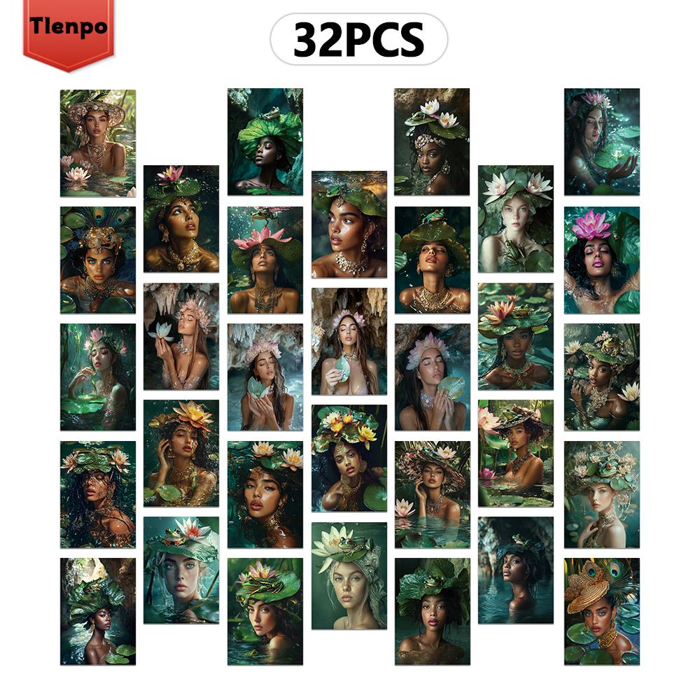 32 шт., Черная открытка, Цветок лотоса, Лягушка, Подарок на день рождения/юбилей, Коллекционный, Подходит для дарения, Можно отправить по почте.