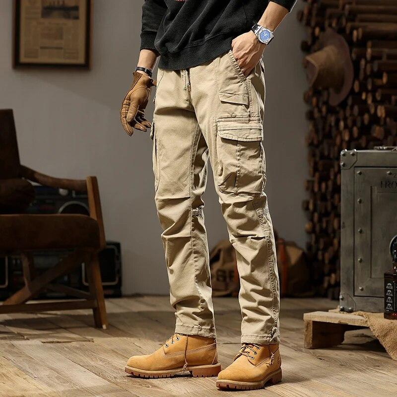 Men Military Cargo Pants Slim Regular Straight Fit Cotton Camouflage Green Yellow Overalls Casual Streetwear Trousers