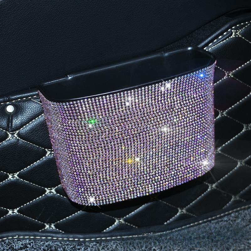 Автомобильный мусорный бак с бриллиантовым кристаллом, подвесная сумка для хранения автомобилей, многофункциональная автомобильная дверная сумка, блестящие автомобильные аксессуары для женщин