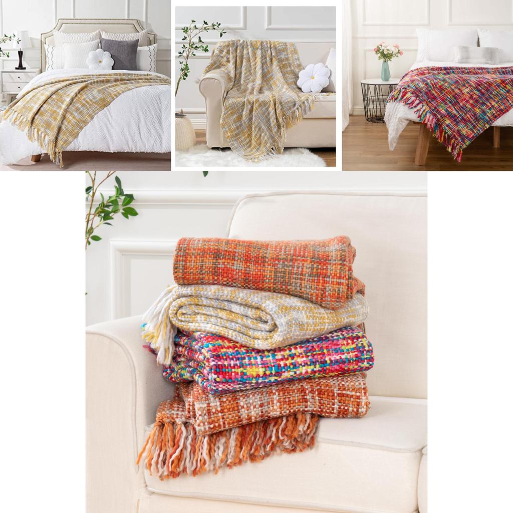 Мягкий и роскошный акриловый плед для дивана в ярких цветочных и оранжевых тонах