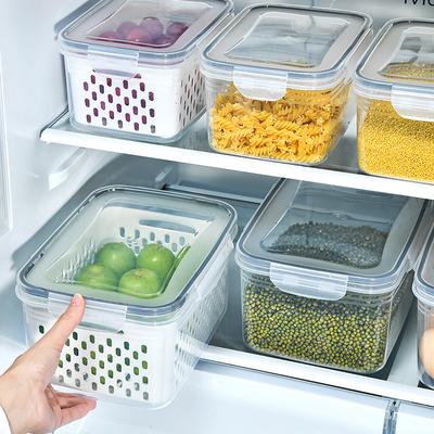 Кухонный контейнер для хранения продуктов, сохраняющий свежесть, с дренажным поддоном для фруктов и овощей, пластиковый, с крышкой, для холодильника, морозильника, контейнер для сохранения свежести