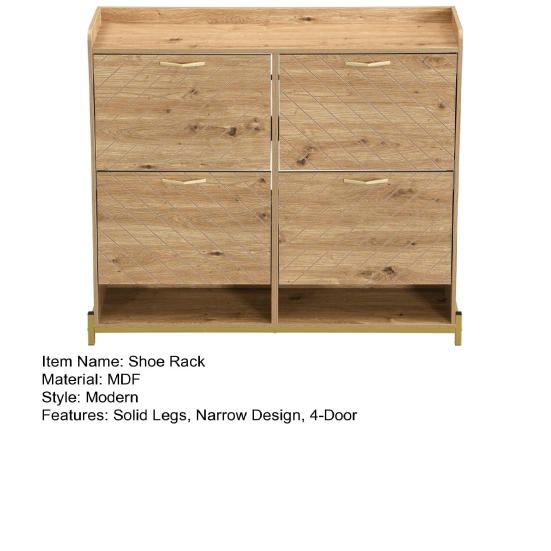 Shoe Rack Modern in Wood Look 4-Door Cabinet Space-Saving Storage Sideboard Cabinet for Entrance Areas Hallways or Corridors Sturdy and Stylish