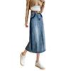 Spring and Summer Collision Denim Skirt Half-body Skirt  Women's Medium-length High-waisted Open A-line Skirt