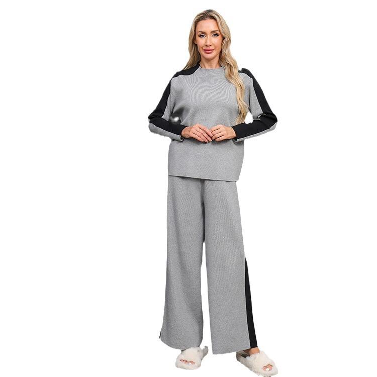 Комплект свитера с высоким воротом для женщин 2025 года, сшитые широкие брюки, модный трикотажный комплект из двух предметов