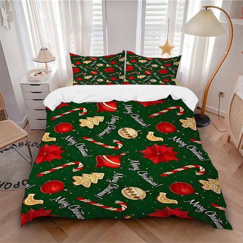 3pcs Christmas Holiday Gift Bedding Set with "Merry Christmas!" Design, Includes One Quilt Cover and Two Pillowcases (No Core)