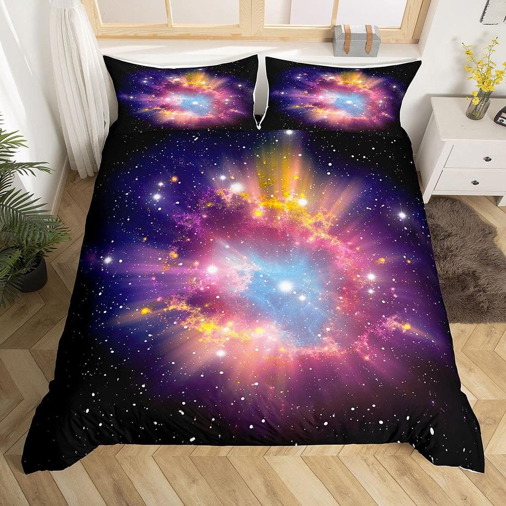 Galaxy Duvet Cover Set 3D Printed Space Themed Bedding Set Kid Boy Galaxy Series Universe Pattern Polyester Quilt Cover For Girl