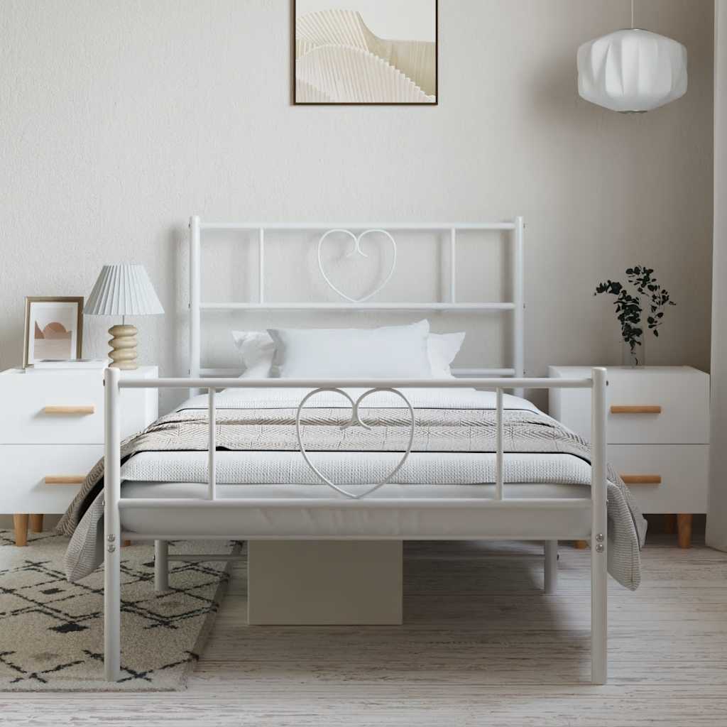 Metal Bed Frame with Headboard and Footboard White 100 x 190 cm