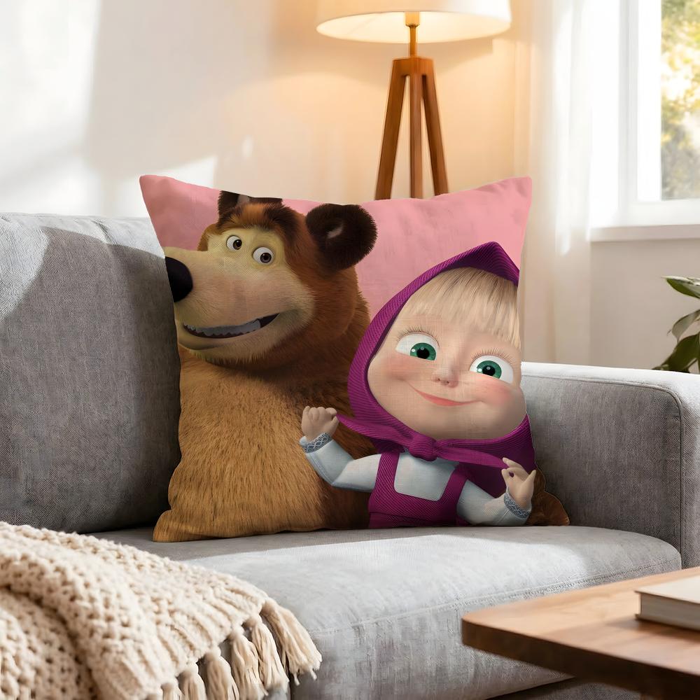 Cartoon Masha And The Bear Cushion Cover 1Pcs Decorative Covers Soft Cushion Case For Sofa Couch Decor 40X40 45X45 Pillowcases